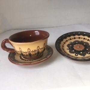 Bulgarian Pottery, 1 Cup and 1 saucer, 1 plate